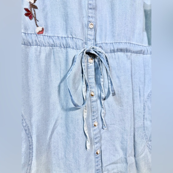 NWT Embroidered Floral Denim Dress Button Down Size XL Fall Cottagecore Cowgirl - Picture 5 of 11